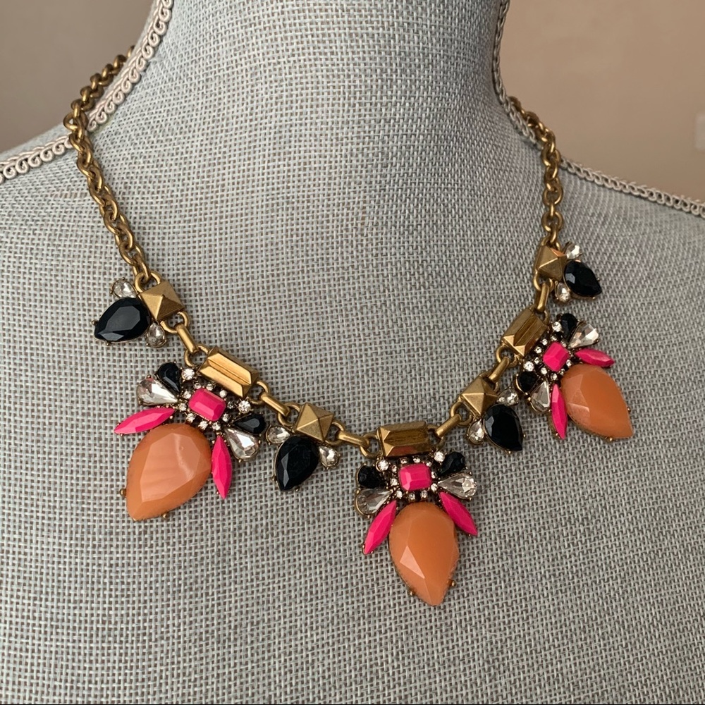 J Crew Statement Necklace Rhinestone Bib Colorful - Picture 12 of 16
